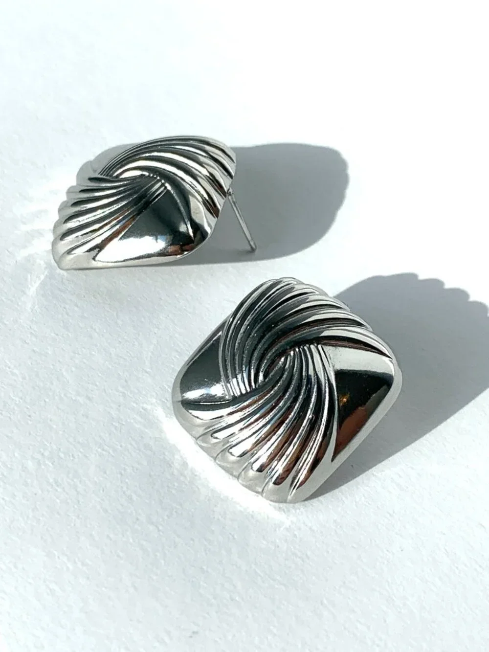 NEW~ Anthropologie Silver Swirl Square Post Earrings